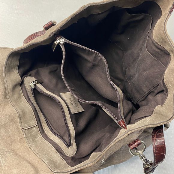 NIQUEA.D Gray SUEDE HOBO BAG! Large Brown Alligator Leather Purse MADE in ITALY - Picture 15 of 16